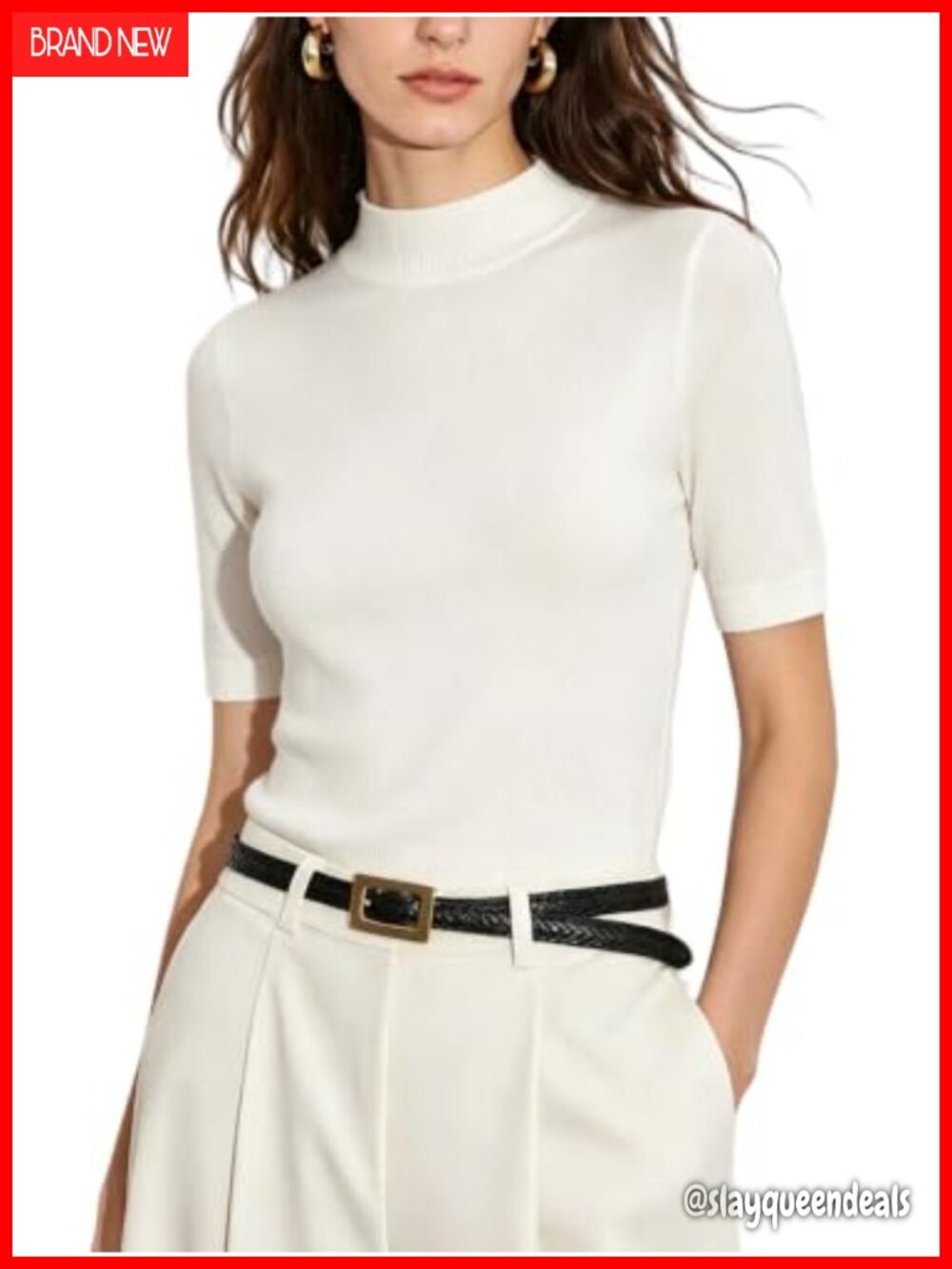 Mock Turtleneck Short Sleeve Knit Top Rayon Blend Pullover